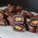 Dates stuffed with peanutbutter and coated with chocolate